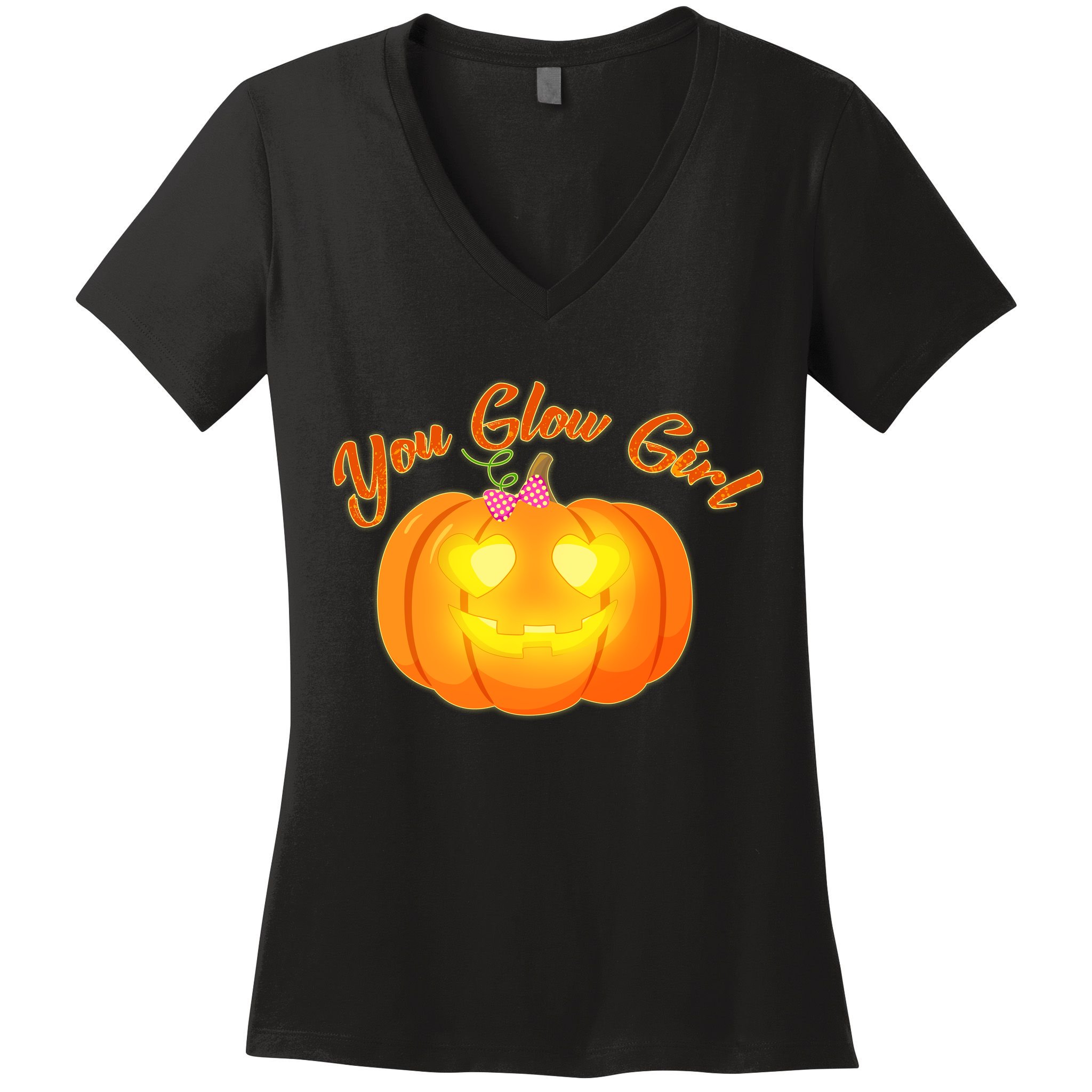 You Glow Girl Cute Pumpkin Women's V-Neck T-Shirt