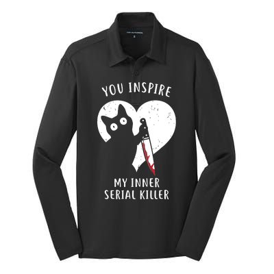 You Inspire My Inner Serial Killer Funny Cat Silk Touch Performance Long Sleeve Polo