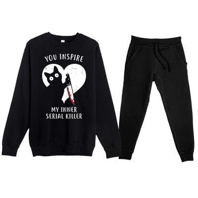 You Inspire My Inner Serial Killer Funny Cat Premium Crewneck Sweatsuit Set