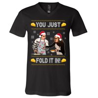 You Just Fold It Funny Cheese Xmas Sweater V-Neck T-Shirt