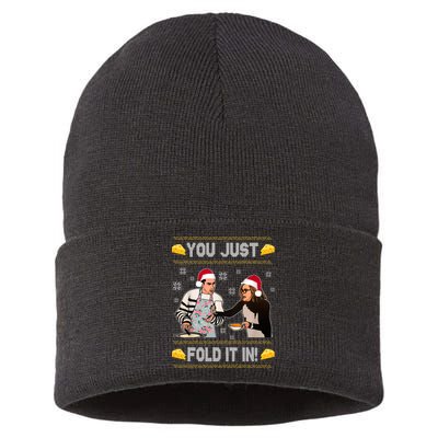 You Just Fold It Funny Cheese Xmas Sweater Sustainable Knit Beanie