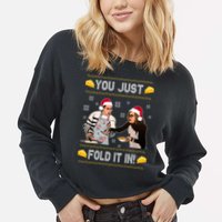 You Just Fold It Funny Cheese Xmas Sweater Cropped Pullover Crew