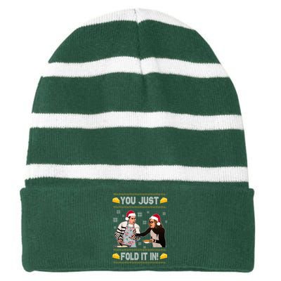 You Just Fold It Funny Cheese Xmas Sweater Striped Beanie with Solid Band