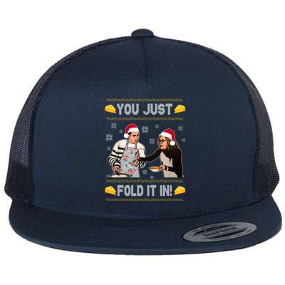 You Just Fold It Funny Cheese Xmas Sweater Flat Bill Trucker Hat