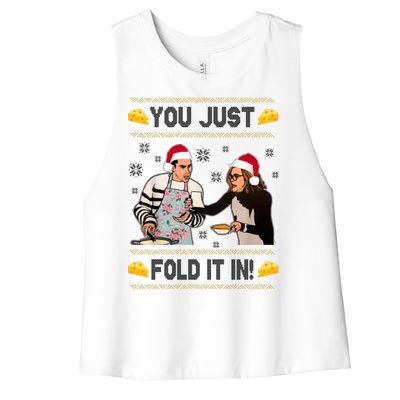 You Just Fold It Funny Cheese Xmas Sweater Women's Racerback Cropped Tank