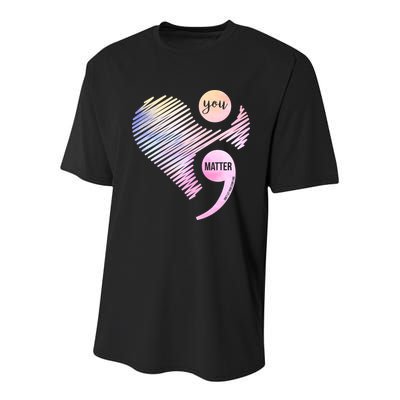 You Matter Don't Let Your Story End Semicolon Youth Performance Sprint T-Shirt