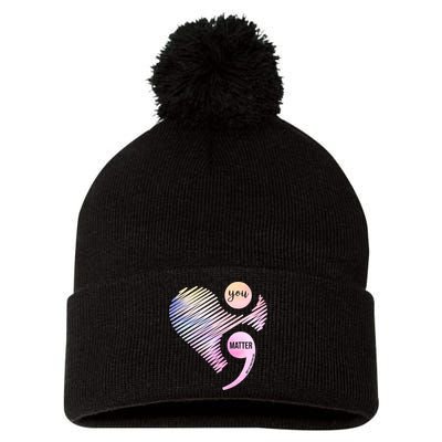 You Matter Don't Let Your Story End Semicolon Pom Pom 12in Knit Beanie