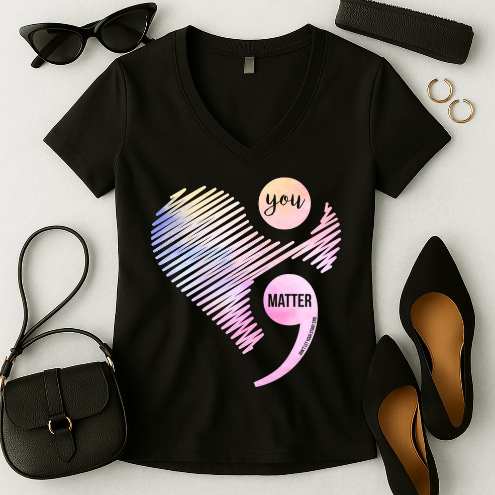 You Matter Don't Let Your Story End Semicolon Women's V-Neck T-Shirt