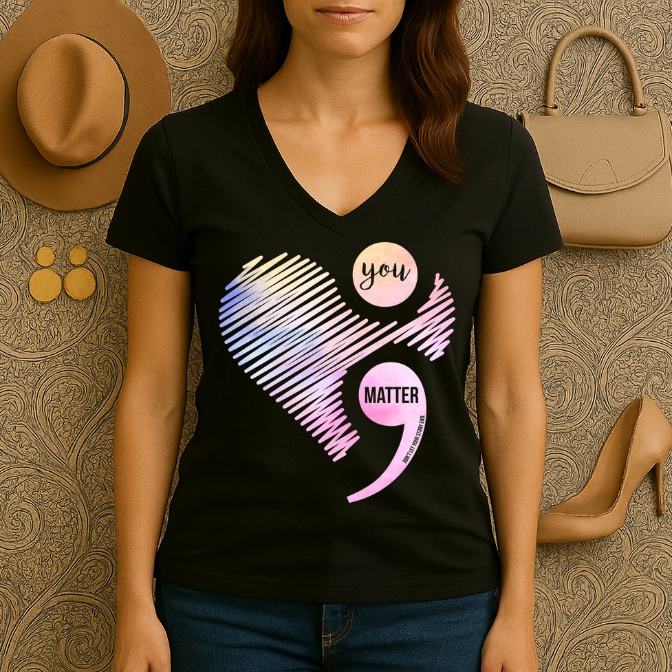 You Matter Don't Let Your Story End Semicolon Women's V-Neck T-Shirt
