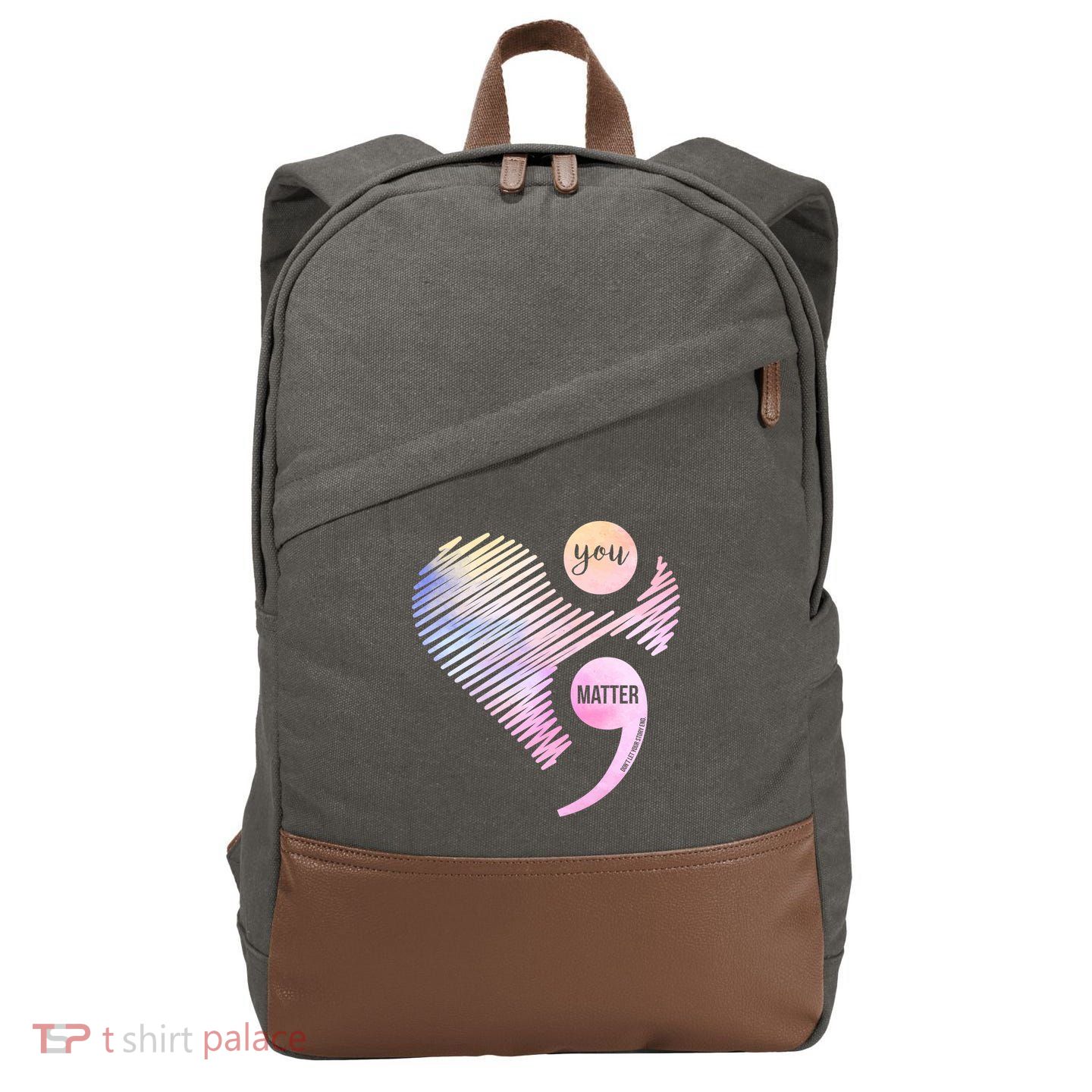 You Matter Don't Let Your Story End Semicolon Cotton Canvas Backpack