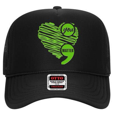 You Matter Semicolon Heart Mental Health Awareness High Crown Mesh Back Trucker Hat