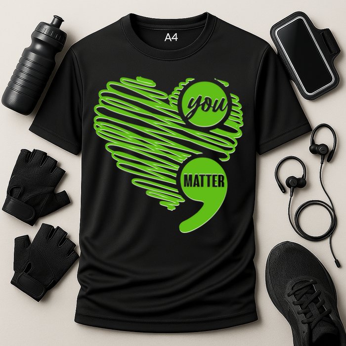 You Matter Semicolon Heart Mental Health Awareness Cooling Performance Crew T-Shirt