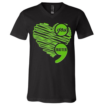 You Matter Semicolon Heart Mental Health Awareness V-Neck T-Shirt