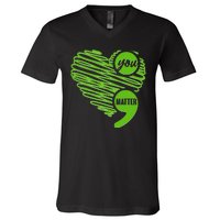 You Matter Semicolon Heart Mental Health Awareness V-Neck T-Shirt