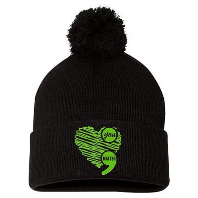 You Matter Semicolon Heart Mental Health Awareness Pom Pom 12in Knit Beanie