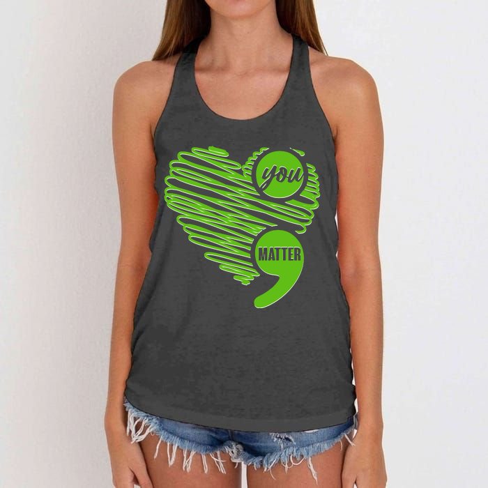 You Matter Semicolon Heart Mental Health Awareness Women's Knotted Racerback Tank