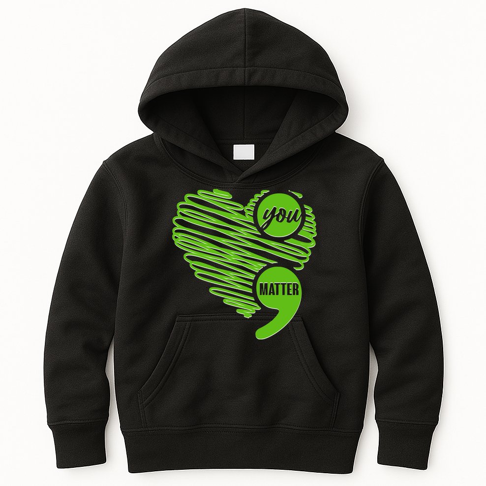 You Matter Semicolon Heart Mental Health Awareness Kids Hoodie