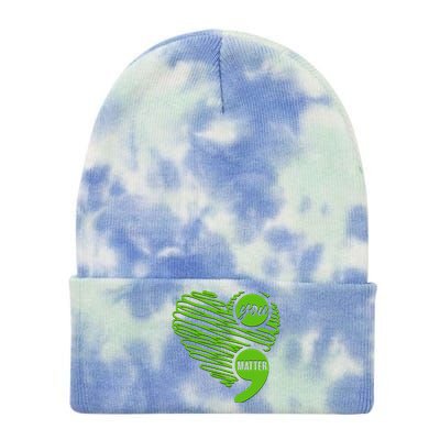 You Matter Semicolon Heart Mental Health Awareness Tie Dye 12in Knit Beanie