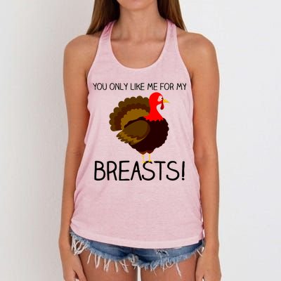 You Only Like Me For My Breasts Thanksgiving Turkey Women's Knotted Racerback Tank