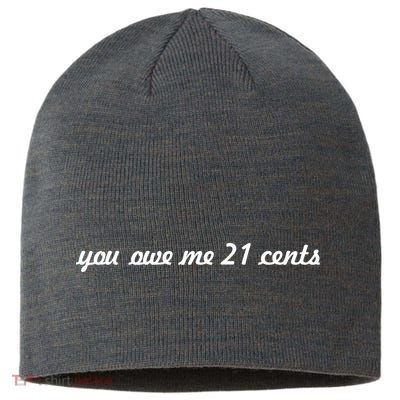 You Owe Me 21 Cents Scrip Text Sustainable Beanie