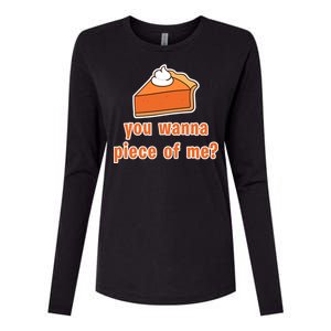 You Wanna Piece of Me Thanksgiving Pumpkin Pie Womens Cotton Relaxed Long Sleeve T-Shirt