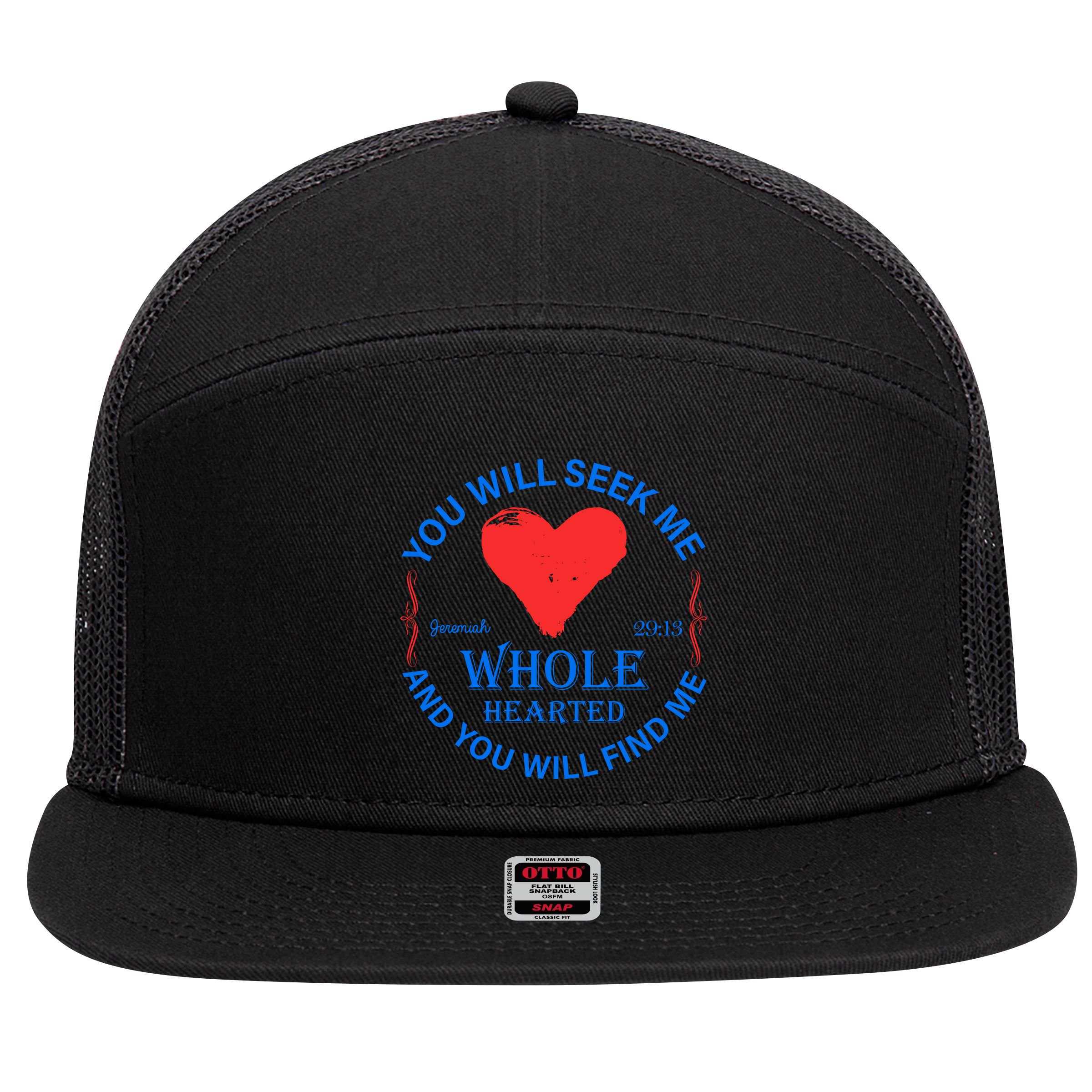You Will Seek Me Gospel Verse 7 Panel Mesh Trucker Snapback Hat