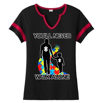 You'll Never Walk Alone Autism Awareness Ladies Halftime Notch Neck Tee