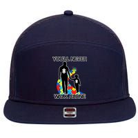 You'll Never Walk Alone Autism Awareness 7 Panel Mesh Trucker Snapback Hat
