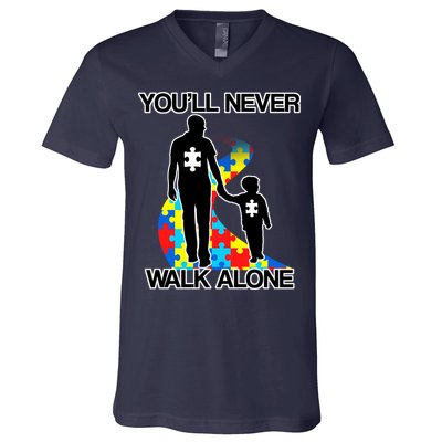 You'll Never Walk Alone Autism Awareness V-Neck T-Shirt