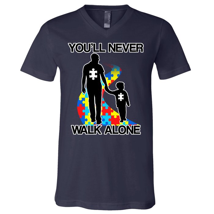 You'll Never Walk Alone Autism Awareness V-Neck T-Shirt