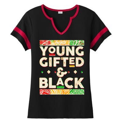 Young Gifted And Black African Colors Ladies Halftime Notch Neck Tee