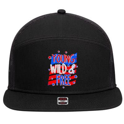 Young Wild & Free Red White & Blue 7 Panel Mesh Trucker Snapback Hat