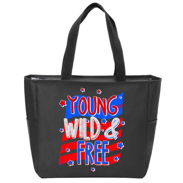 Young Wild & Free Red White & Blue Zip Tote Bag