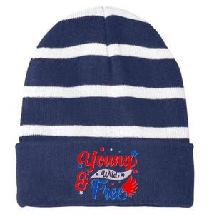 Young Wild And Free USA Striped Beanie with Solid Band