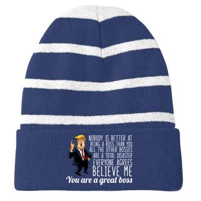 Your A Great Boss Donald Trump Striped Beanie with Solid Band