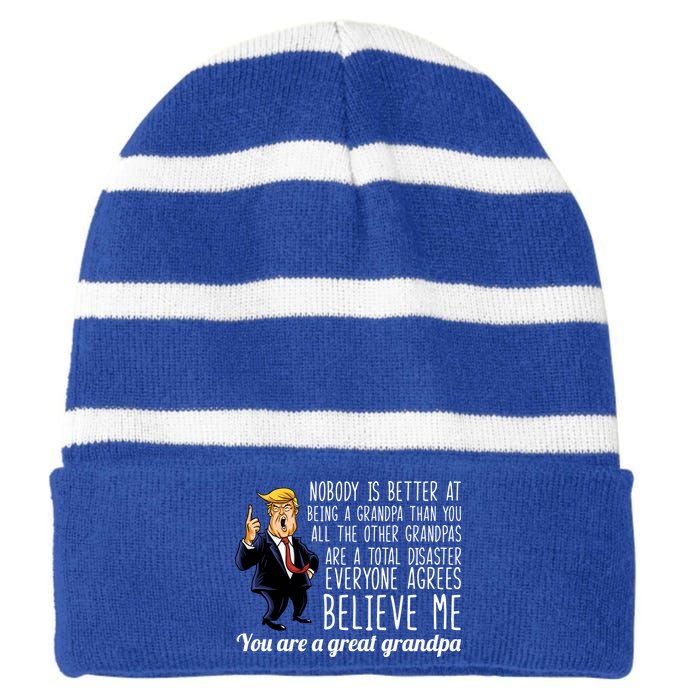 Your A Great Grandpa Donald Trump Striped Beanie with Solid Band