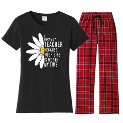 Your Life Is Worth My Time Inspiring Teacher Women's Flannel Pajama Set