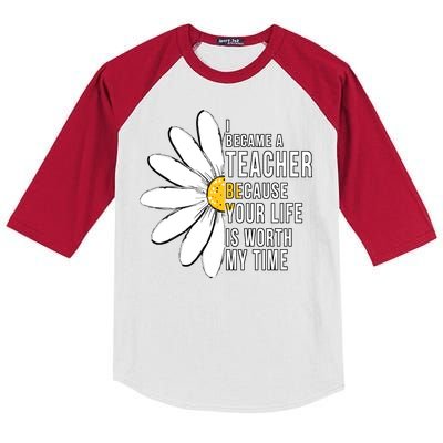 Your Life Is Worth My Time Inspiring Teacher Kids Colorblock Raglan Jersey