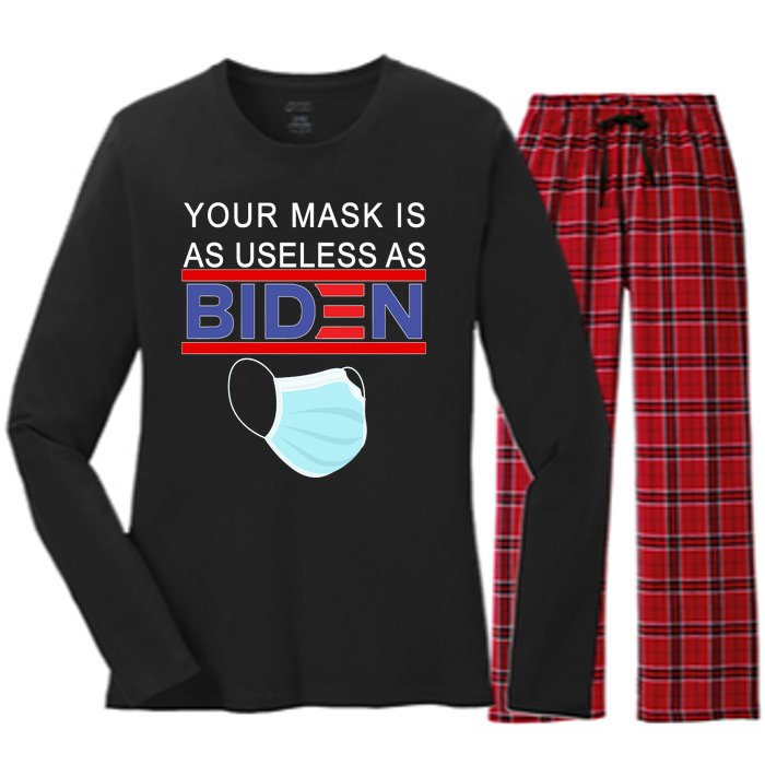 Your Mask Is As Useless As Biden Pro Trump Women's Long Sleeve Flannel Pajama Set 