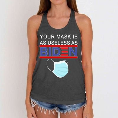 Your Mask Is As Useless As Biden Pro Trump Women's Knotted Racerback Tank