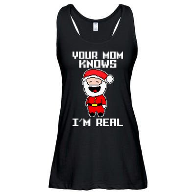 Your Mom Knows I'm Real Santa Christmas Ladies Essential Flowy Tank