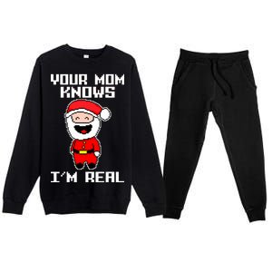 Your Mom Knows I'm Real Santa Christmas Premium Crewneck Sweatsuit Set