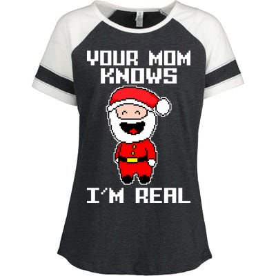 Your Mom Knows I'm Real Santa Christmas Enza Ladies Jersey Colorblock Tee