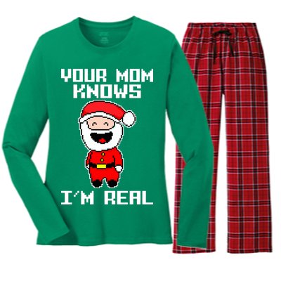 Your Mom Knows I'm Real Santa Christmas Women's Long Sleeve Flannel Pajama Set 