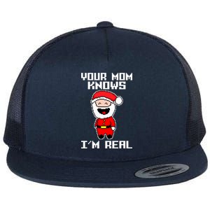 Your Mom Knows I'm Real Santa Christmas Flat Bill Trucker Hat