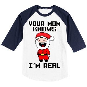 Your Mom Knows I'm Real Santa Christmas Baseball Sleeve Shirt