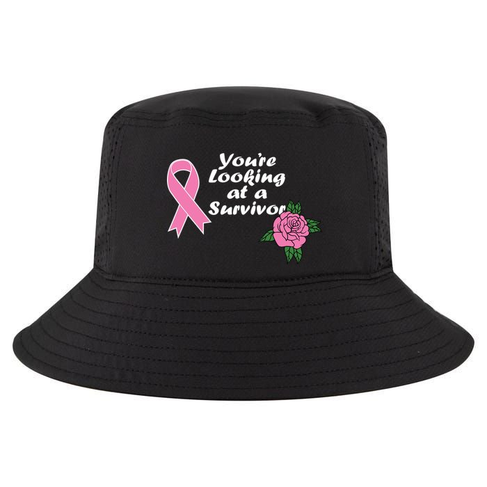 You're Looking At A Survivor Breast Cancer Cool Comfort Performance Bucket Hat