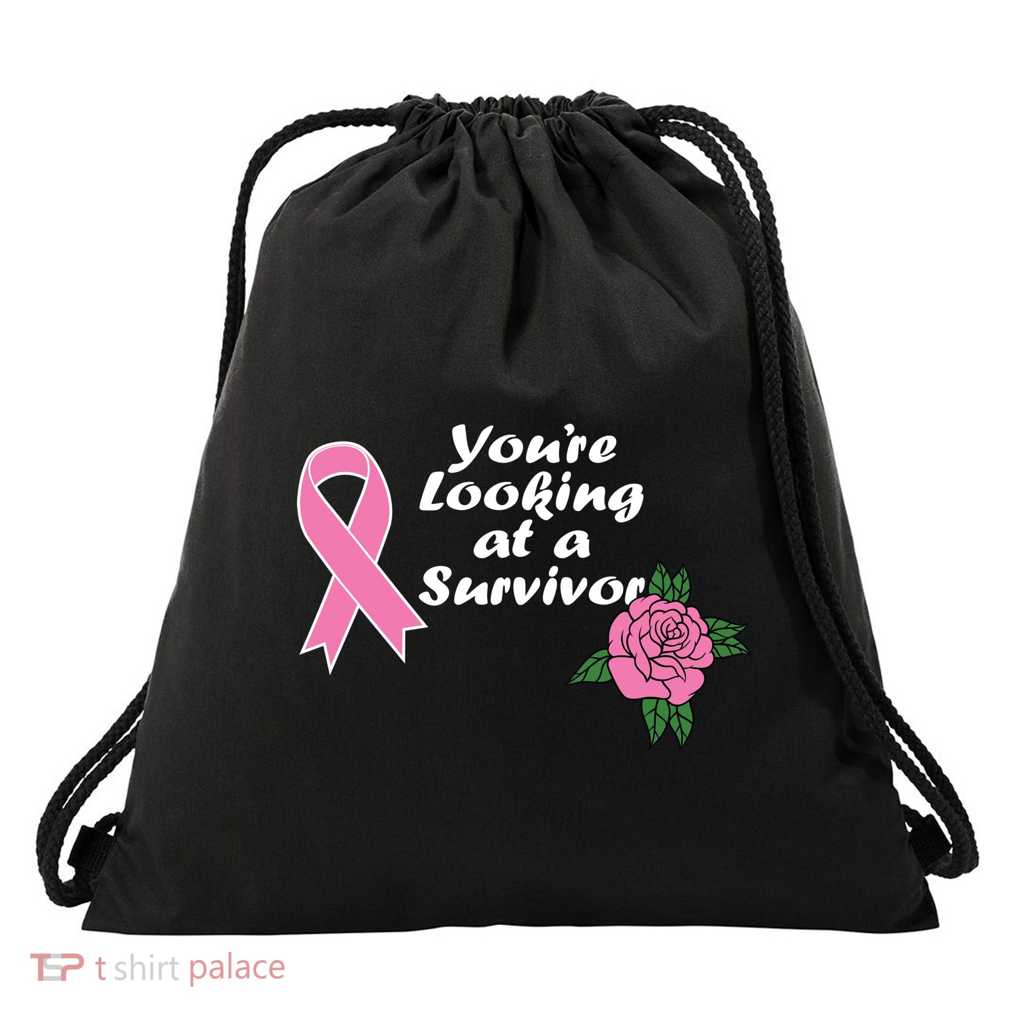 You're Looking At A Survivor Breast Cancer Drawstring Bag