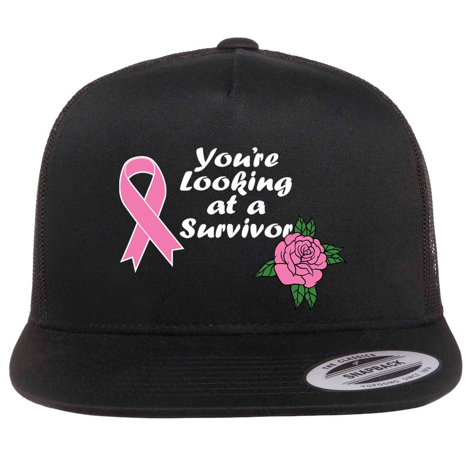 You're Looking At A Survivor Breast Cancer Flat Bill Trucker Hat