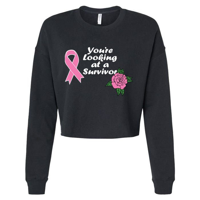You're Looking At A Survivor Breast Cancer Cropped Pullover Crew